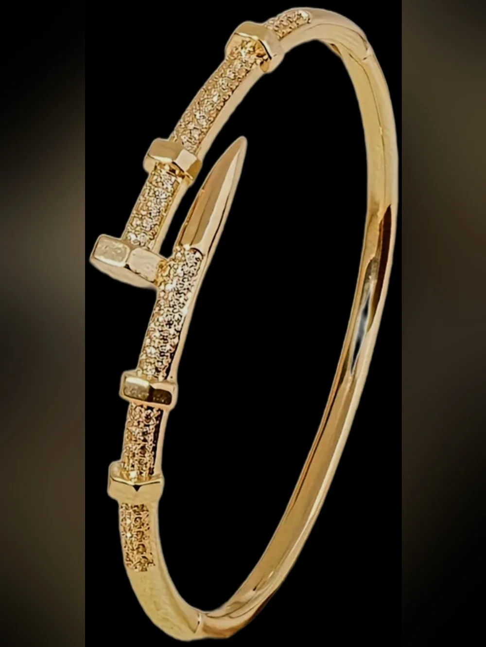 Nail Bangle Bracelet Gold Spike and Pavé Accencts - Picture 2 of 2